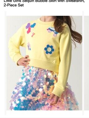 Sz 5 Sparkle & Shine Girls Yellow Sweatshirt with Sequined Bubble Skirt Set
